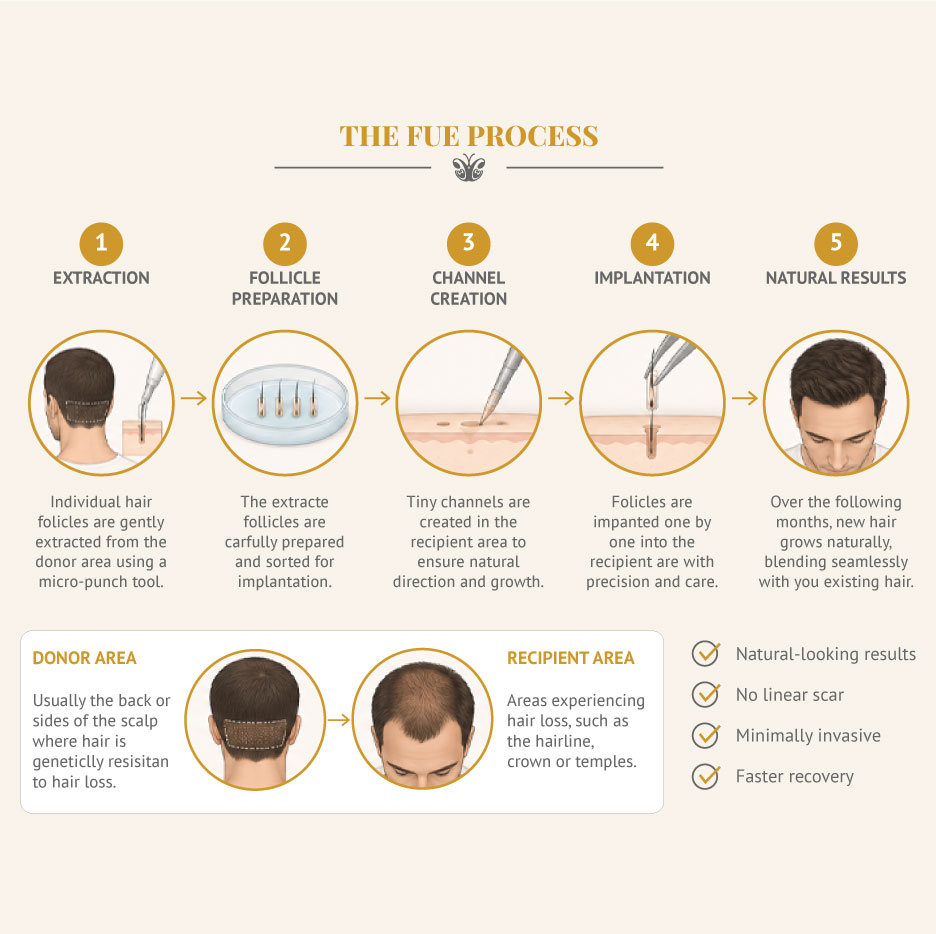 Illustration Hair Transplant The FUE process at Cocoon Medical Spa